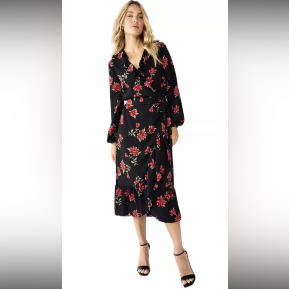 DRAPER JAMES- large Floral Black and Red Women's Dress